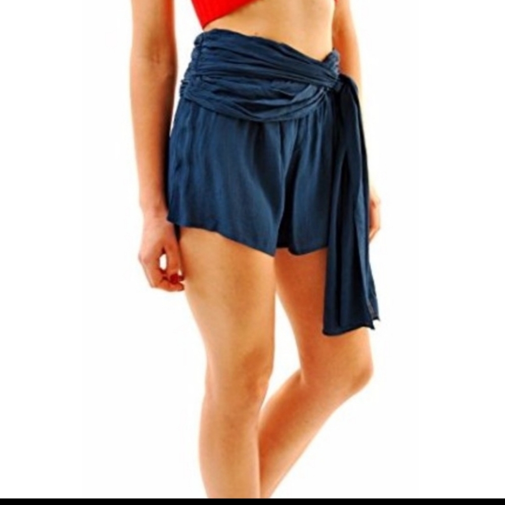 Free People Indigo Silky Wrap Around Shorts Size 6